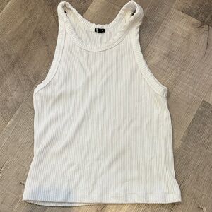 Monrow‎ White Ribbed Tank Top